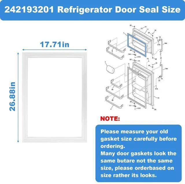 Alt view image 11 of 14 - Upgraded 242193201 Freezer Door Gasket Compatible with Frigidaire Electrolux Crosley Kenmore Refrigerator Door Seal,Replaces PS7321340 2689594 AP5669862-26.88"x17.71" White