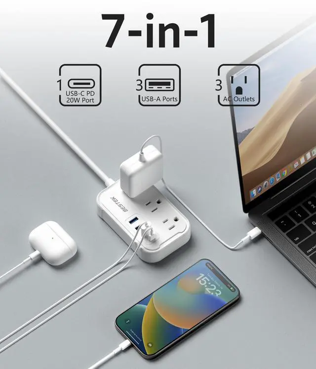 Alt view image 10 of 14 - US to UK Travel Plug Adapter: Type G Adapter with 3 AC Outlets and 4 USB (1 PD20W) - Power Strip for USA, UK, Ireland, Scotland, Hong Kong, British, London - 2.6ft