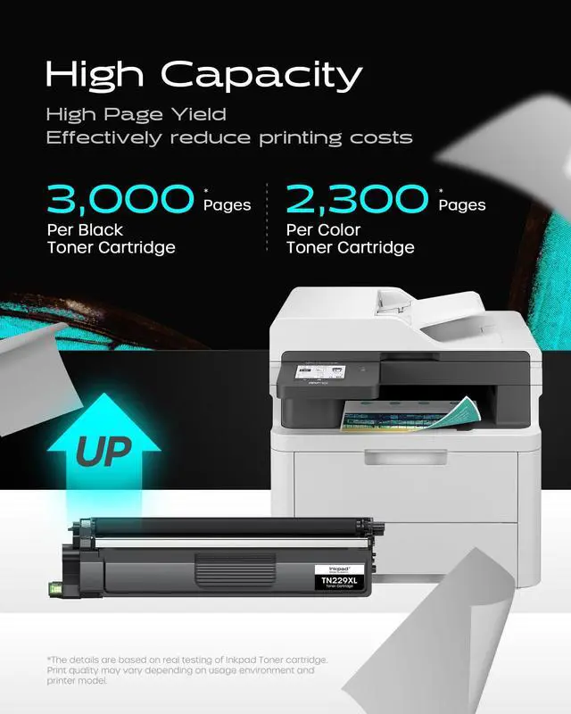 Alt view image 9 of 14 - TN229XL TN229 Toner Cartridge 4 Pack Replacement for Brother | Compatible with MFC-L3780CDW HL-L3280CDW MFC-L3720CDW HL-L3300CDW, 3000 Pages Black/ 2300 Pages Color, with Smart Chip