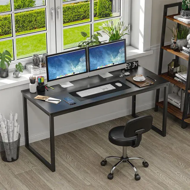 Alt view image 11 of 12 - Computer Desk 55 Inch Modern Sturdy Office Desk PC Laptop Notebook Simple Writing Table for Home Office Workstation, Black