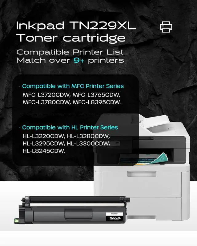 Alt view image 10 of 14 - TN229XL TN229 Toner Cartridge 4 Pack Replacement for Brother | Compatible with MFC-L3780CDW HL-L3280CDW MFC-L3720CDW HL-L3300CDW, 3000 Pages Black/ 2300 Pages Color, with Smart Chip