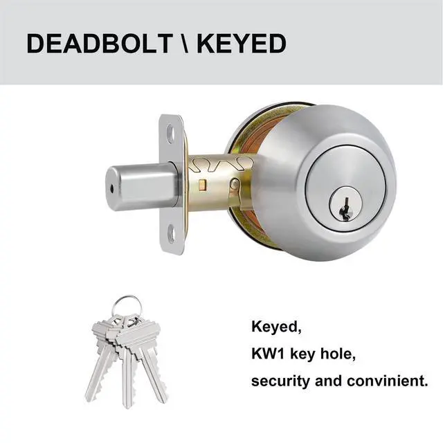 Alt view image 9 of 14 - 1 Side Keyed Deadbolt Lock,Single Cylinder Dead Bolt, Satin Nickel Round Exterior Keyed Front Entry Inside Door Deadbolt