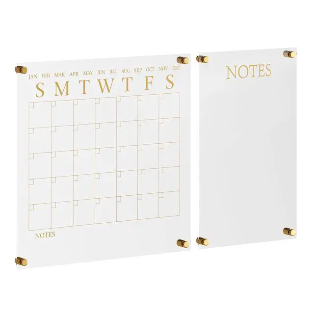 Alt view image 8 of 14 - Grayson Acrylic Wall Calendar and Notes Board with Dry Erase Marker, Clear with Gold Print, Set of 2