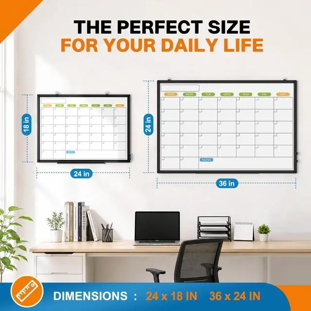 Alt view image 8 of 8 - White Board Calendar 36 x 24 Monthly Whiteboard Dry Erase Calendar | Double-Sided Magnetic Calendar, Wall Planning Board with Marker Kits for Home, School, Office