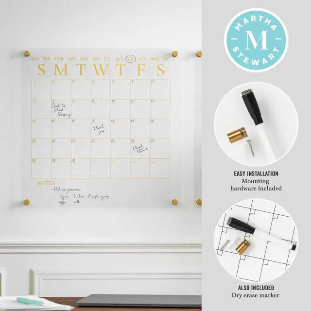 Alt view image 10 of 14 - Grayson Acrylic Wall Calendar and Notes Board with Dry Erase Marker, Clear with Gold Print, Set of 2