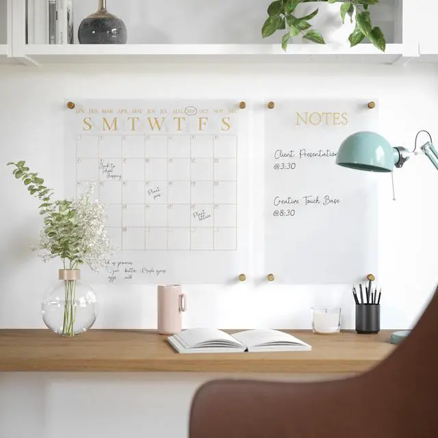 Alt view image 9 of 14 - Grayson Acrylic Wall Calendar and Notes Board with Dry Erase Marker, Clear with Gold Print, Set of 2