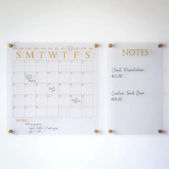 Alt view image 13 of 14 - Grayson Acrylic Wall Calendar and Notes Board with Dry Erase Marker, Clear with Gold Print, Set of 2