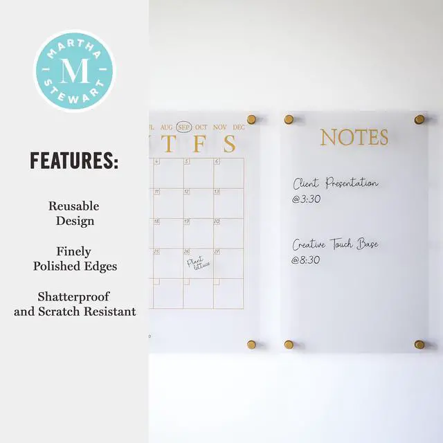 Alt view image 14 of 14 - Grayson Acrylic Wall Calendar and Notes Board with Dry Erase Marker, Clear with Gold Print, Set of 2