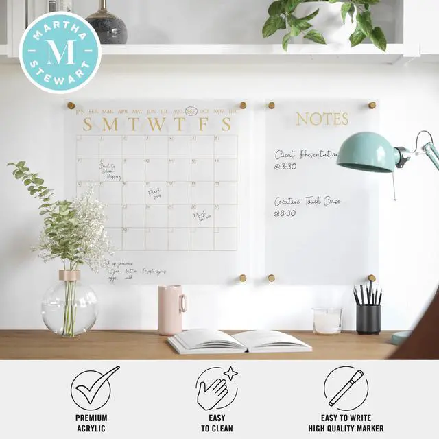 Alt view image 11 of 14 - Grayson Acrylic Wall Calendar and Notes Board with Dry Erase Marker, Clear with Gold Print, Set of 2