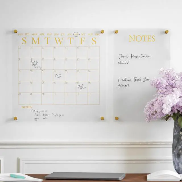 Alt view image 12 of 14 - Grayson Acrylic Wall Calendar and Notes Board with Dry Erase Marker, Clear with Gold Print, Set of 2