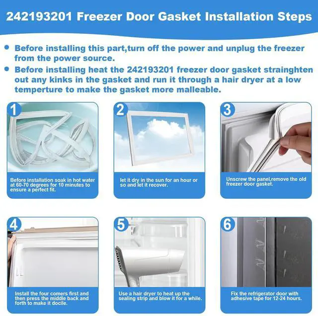 Alt view image 13 of 14 - Upgraded 242193201 Freezer Door Gasket Compatible with Frigidaire Electrolux Crosley Kenmore Refrigerator Door Seal,Replaces PS7321340 2689594 AP5669862-26.88"x17.71" White