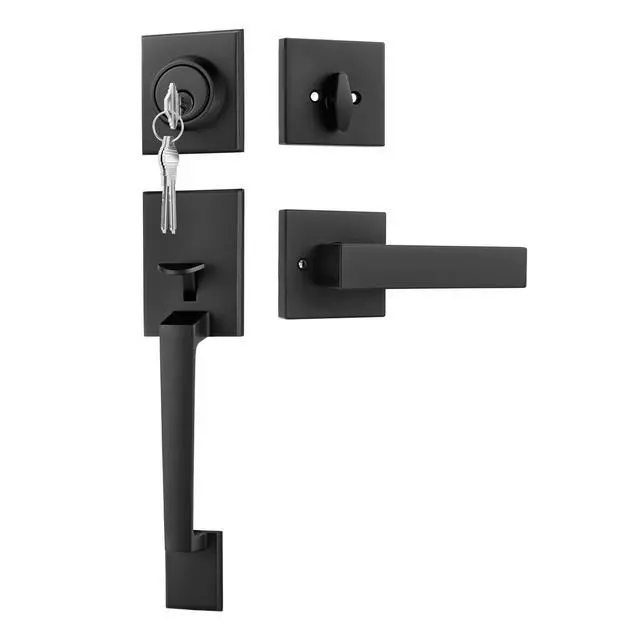 Alt view image 8 of 14 - Front Door Handle and Deadbolt Set, Black Front Door Lock Set with Reversible Handle Lever, Modern Front Door Hardware, Single Cylinder Front Door Entry Lock, Front Door Handles and Locks