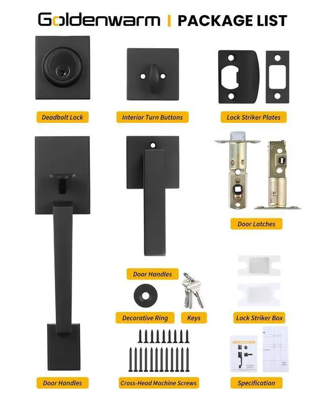 Alt view image 13 of 14 - Front Door Handle and Deadbolt Set, Black Front Door Lock Set with Reversible Handle Lever, Modern Front Door Hardware, Single Cylinder Front Door Entry Lock, Front Door Handles and Locks