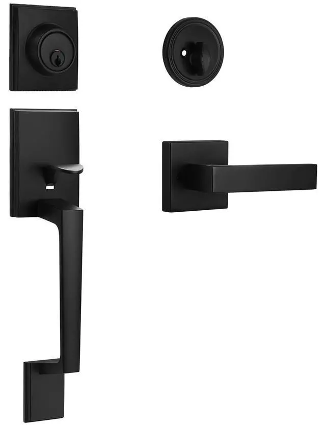 Alt view image 8 of 14 - Matte Black Front Door Handle and Single Cylinder Deadbolt Combo Set | Black Exterior Door Lever, Heavy Duty Modern Front Door Lock Set, Reversible for Right & Left Handed Doors