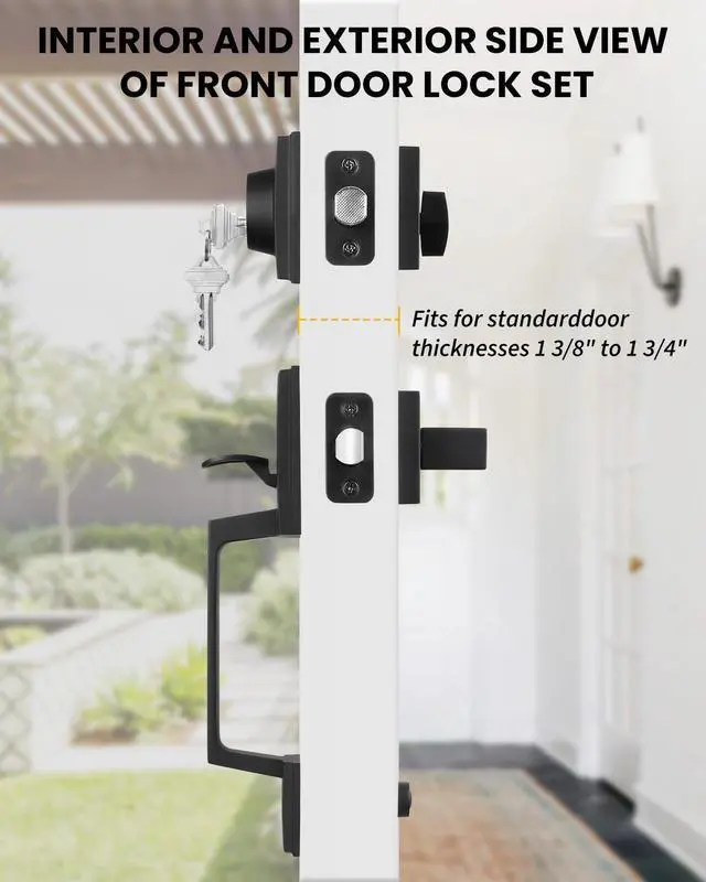Alt view image 10 of 14 - Front Door Handle and Deadbolt Set, Black Front Door Lock Set with Reversible Handle Lever, Modern Front Door Hardware, Single Cylinder Front Door Entry Lock, Front Door Handles and Locks