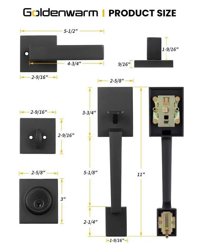 Alt view image 12 of 14 - Front Door Handle and Deadbolt Set, Black Front Door Lock Set with Reversible Handle Lever, Modern Front Door Hardware, Single Cylinder Front Door Entry Lock, Front Door Handles and Locks