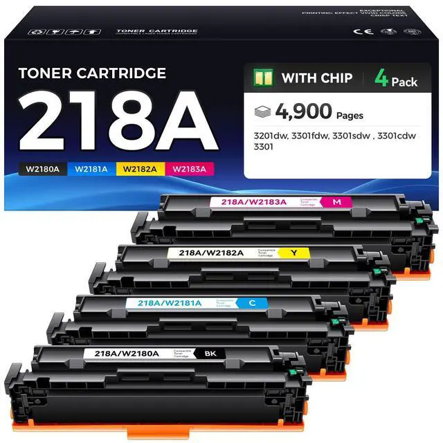 Alt view image 8 of 14 - 218A Toner Cartridges Set with Chip 4-Pack 3301fdw Replacement for HP 218A W2180A W2181A W2182A W2183A 218X W2180X Compatible with HP Color LaserJet Pro MFP 3301cdw 3301sdw 3201dw Printers Ink Black