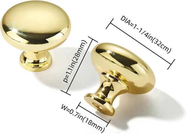 Alt view image 9 of 14 - 10 Pack 1-1/4 inch(32mm) Polished Brass Cabinet Knobs Dresser Knobs Round Drawer Knobs Kitchen Cabinet Hardware Zinc Knobs for Dresser Drawers