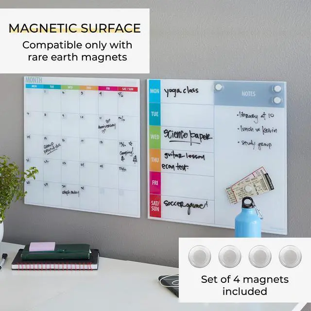 Alt view image 10 of 14 - MessageStor Dry-Erase Glass Board and Magnets, Office Essentials, Assorted Calendar, 2-Pack