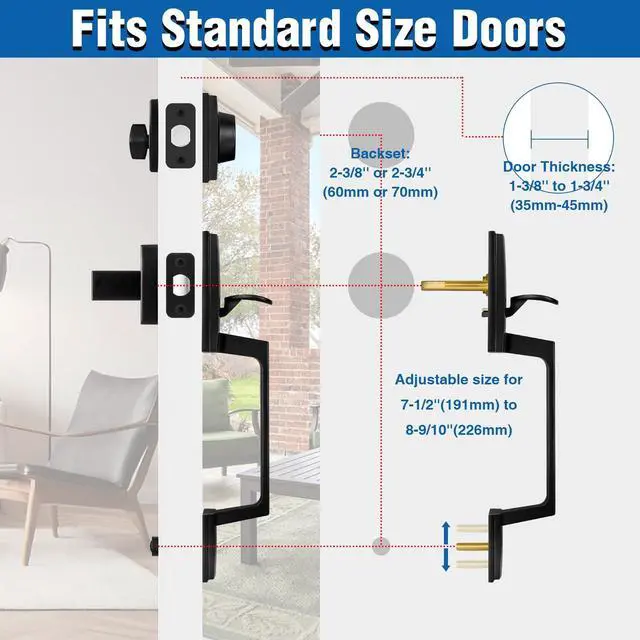 Alt view image 10 of 14 - Matte Black Front Door Handle and Single Cylinder Deadbolt Combo Set | Black Exterior Door Lever, Heavy Duty Modern Front Door Lock Set, Reversible for Right & Left Handed Doors