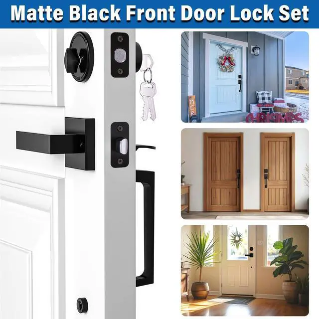 Alt view image 13 of 14 - Matte Black Front Door Handle and Single Cylinder Deadbolt Combo Set | Black Exterior Door Lever, Heavy Duty Modern Front Door Lock Set, Reversible for Right & Left Handed Doors