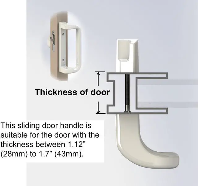 Alt view image 10 of 14 - White Sliding Glass Door Handle Set with Lock and Key | Fits 3-15/16 in screw holes; keyed mortise lock, reversible, for 1-3/16 to 2 in doors