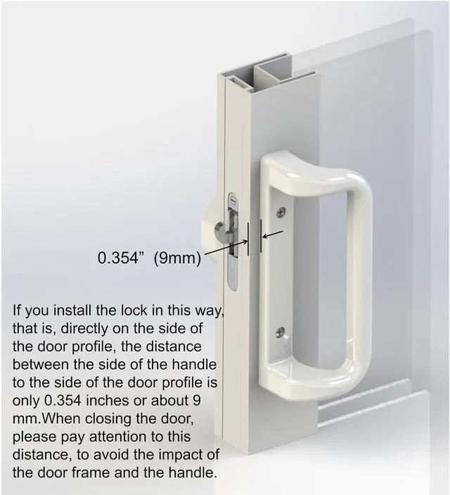 Alt view image 11 of 14 - White Sliding Glass Door Handle Set with Lock and Key | Fits 3-15/16 in screw holes; keyed mortise lock, reversible, for 1-3/16 to 2 in doors