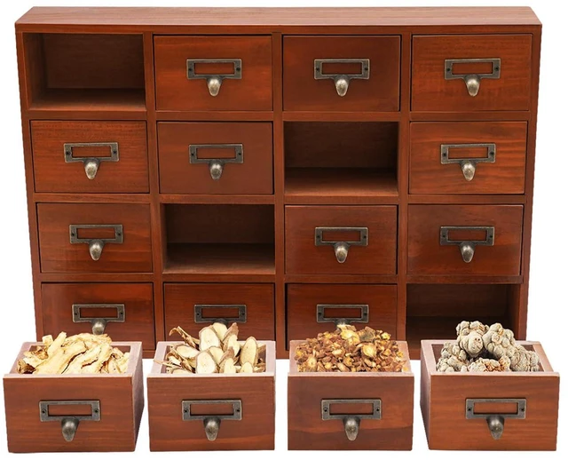 Alt view image 8 of 14 - Card Catalog Desk Drawer Organizer,Wooden Vintage Apothecary Cabinet with 16 Drawers,Library Card Catalog Cabinet for Bedroom Home Office