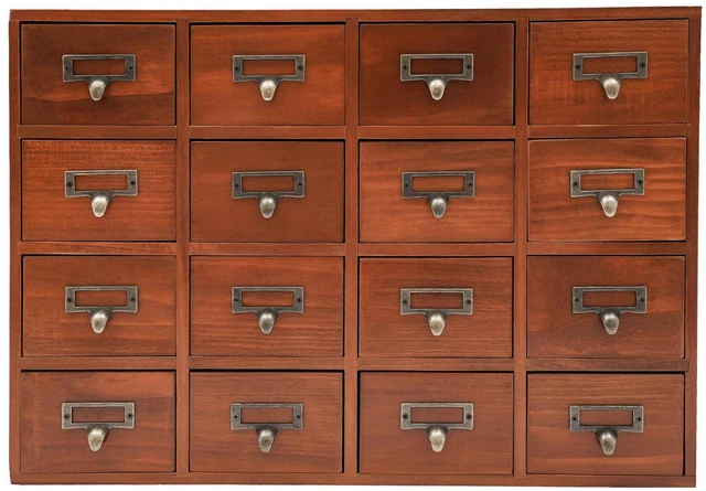 Alt view image 9 of 14 - Card Catalog Desk Drawer Organizer,Wooden Vintage Apothecary Cabinet with 16 Drawers,Library Card Catalog Cabinet for Bedroom Home Office