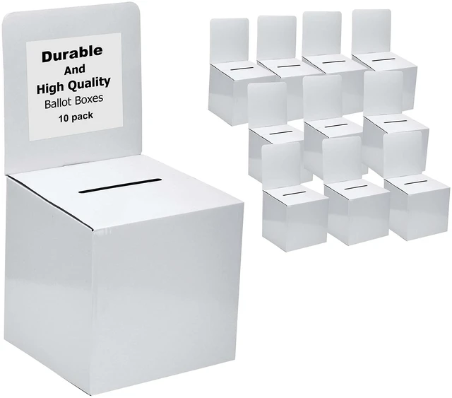 Alt view image 2 of 2 - White Card Box XL raffle ticket box Corrugated Ballot and suggestion box with wide slot Donation Box & Removable Header for fundraising events 10.5H x 10.5W x 10D, Display area 11" x 10.5"(10 pack)