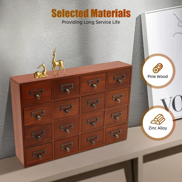 Alt view image 13 of 14 - Card Catalog Desk Drawer Organizer,Wooden Vintage Apothecary Cabinet with 16 Drawers,Library Card Catalog Cabinet for Bedroom Home Office