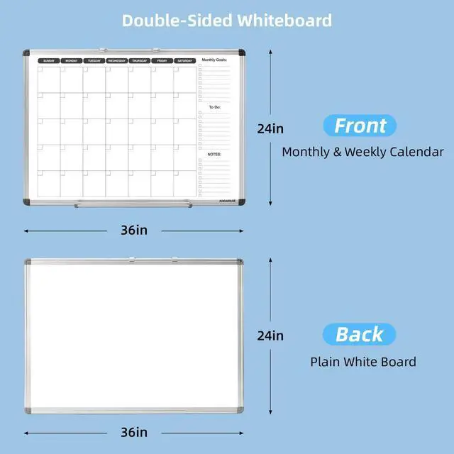 Alt view image 8 of 12 - Whiteboard Dry Erase Calendar for Wall, Weekly & Monthly Planner, 36" x 24", Double-Sided, for Office, Home and School