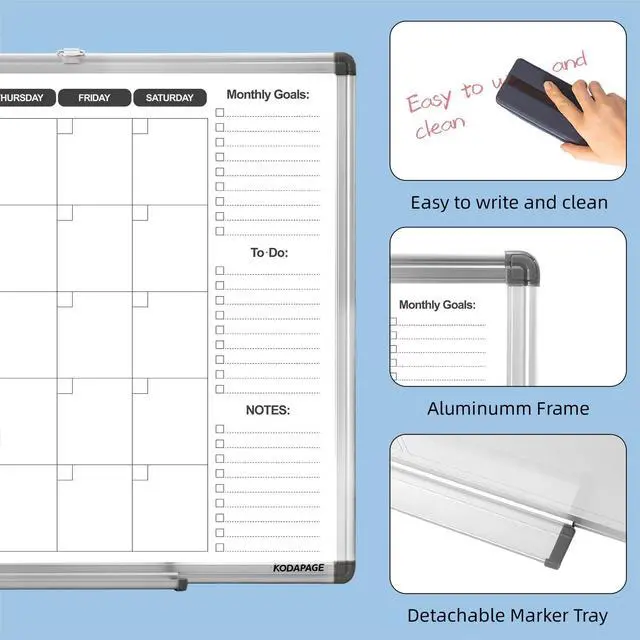 Alt view image 9 of 12 - Whiteboard Dry Erase Calendar for Wall, Weekly & Monthly Planner, 36" x 24", Double-Sided, for Office, Home and School