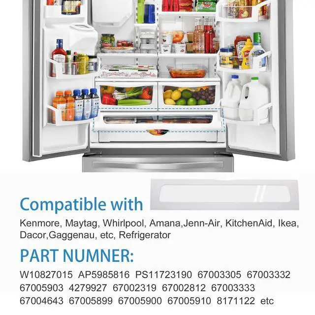 Alt view image 11 of 14 - W10827015 Refrigerator Pantry Drawer Door Cover 30.5" x 6.8" x 2" for Whirlpool Refrigerator -Replaces 12656813, 67005903 12656813
