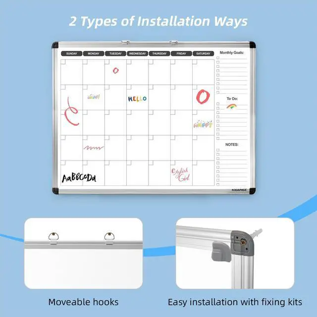 Alt view image 10 of 12 - Whiteboard Dry Erase Calendar for Wall, Weekly & Monthly Planner, 36" x 24", Double-Sided, for Office, Home and School
