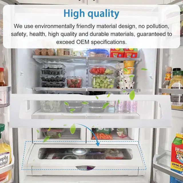 Alt view image 13 of 14 - W10827015 Refrigerator Pantry Drawer Door Cover 30.5" x 6.8" x 2" for Whirlpool Refrigerator -Replaces 12656813, 67005903 12656813