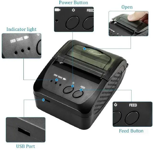 Alt view image 10 of 14 - Bluetooth Receipt Printer, 58mm Mini Thermal POS Printer Portable Personal Bill Printer 2 inches for Restaurant Sales Retail Compatible with Android