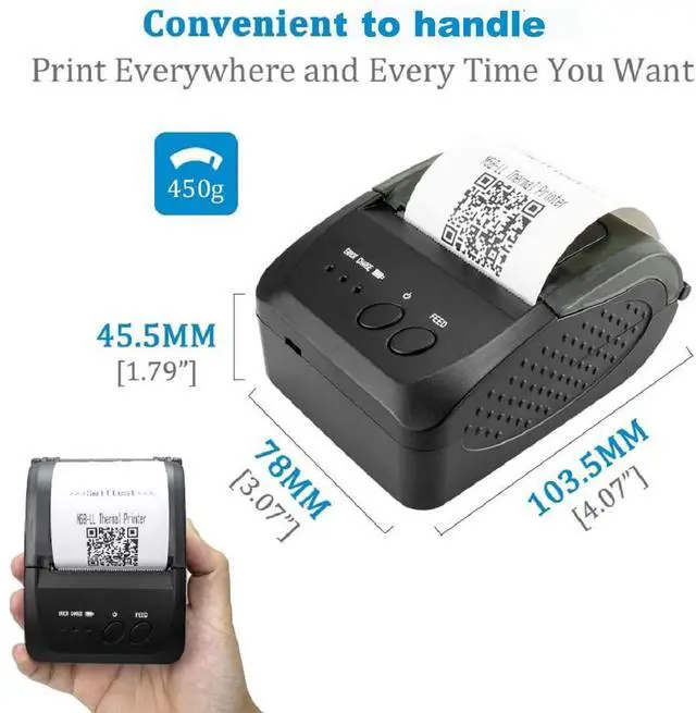 Alt view image 12 of 14 - Bluetooth Receipt Printer, 58mm Mini Thermal POS Printer Portable Personal Bill Printer 2 inches for Restaurant Sales Retail Compatible with Android