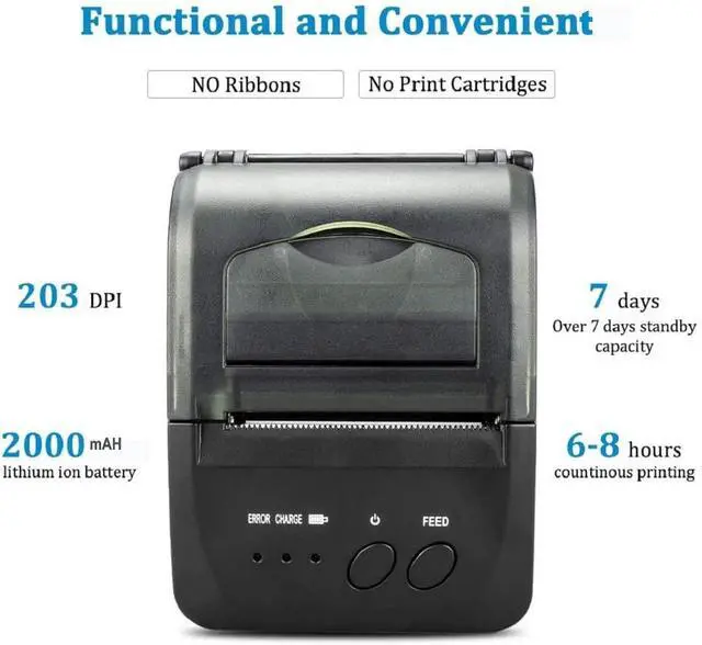 Alt view image 13 of 14 - Bluetooth Receipt Printer, 58mm Mini Thermal POS Printer Portable Personal Bill Printer 2 inches for Restaurant Sales Retail Compatible with Android