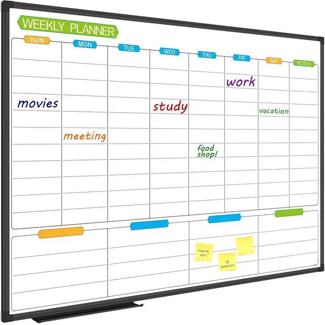 Alt view image 8 of 14 - Weekly Dry Erase Board - Magnetic Calendar White Board Planner 36 X 24 Inch, Black Aluminum Frame Wall Mounted Board for Office Home and School