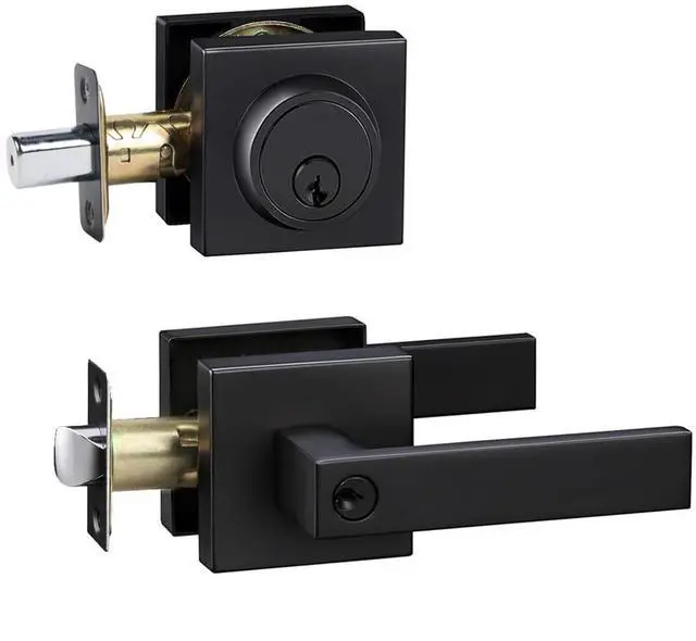 Alt view image 7 of 12 - Front Door Lock Set with Deadbolt, Door Handle with Lock Keyed Alike, Heavy Duty Exterior Door Knob and Deadbolt Combo, Matte Black Door Lock for Front Door, Entry Door, 1 Pack