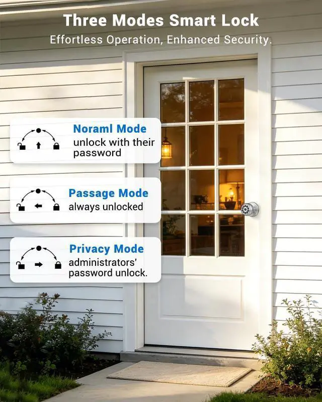 Alt view image 13 of 14 - Smart Door Knob with Keypad, Keyless Entry Door Lock with Code, APP | Door Locks for Bedrooms with Key, Auto-Lock, Easy-Install, Digital Door Lock for Front Door, Office, Garage, Indoor, Outdoor