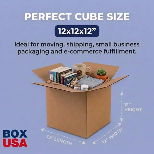 Alt view image 9 of 14 - Cube Shipping Boxes 12"L x 12"W x 12"H (25-Pack) - Corrugated Cardboard Box for Moving, Mailing, Packing, Packaging and Storage