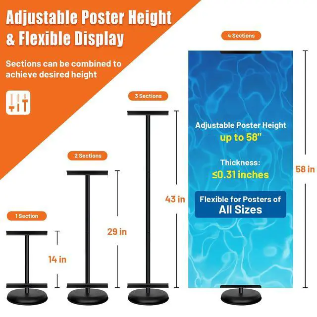 Alt view image 10 of 14 - 2Pack Adjustable Poster Stand for Display, Single-Sided Floor Pedestal Sign Holder, Poster Board Easel Stand up to 58", Welcome Sign Stand for Foam & Board, Wedding, Business & Events Black