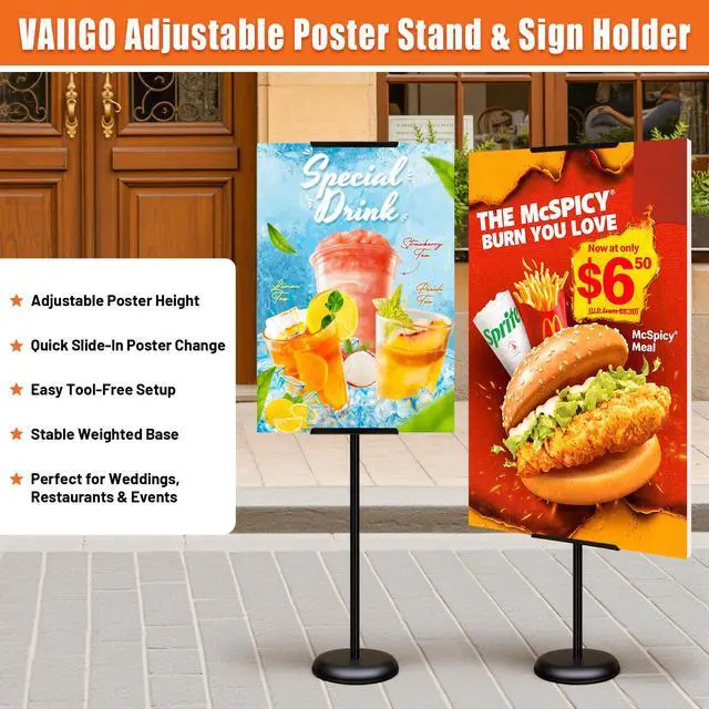 Alt view image 9 of 14 - 2Pack Adjustable Poster Stand for Display, Single-Sided Floor Pedestal Sign Holder, Poster Board Easel Stand up to 58", Welcome Sign Stand for Foam & Board, Wedding, Business & Events Black