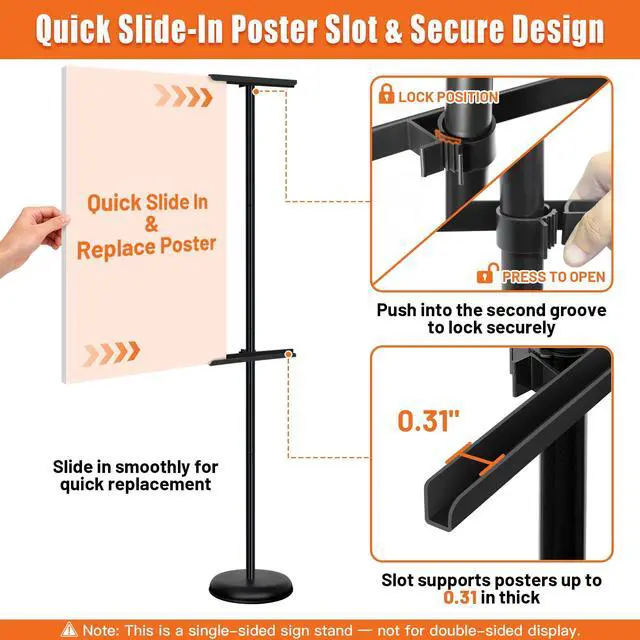 Alt view image 11 of 14 - 2Pack Adjustable Poster Stand for Display, Single-Sided Floor Pedestal Sign Holder, Poster Board Easel Stand up to 58", Welcome Sign Stand for Foam & Board, Wedding, Business & Events Black