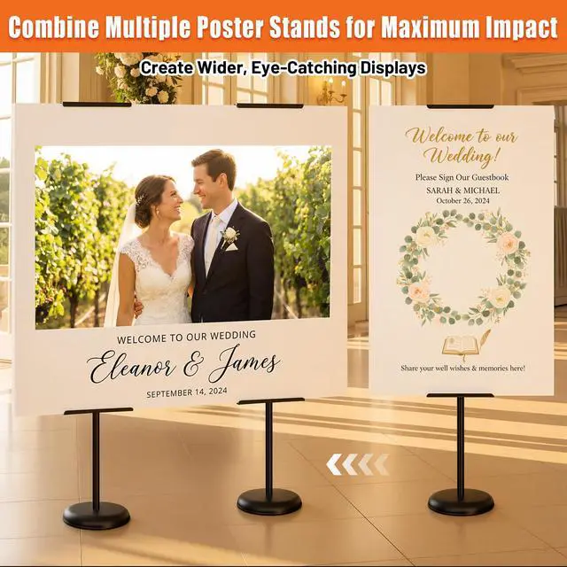Alt view image 12 of 14 - 2Pack Adjustable Poster Stand for Display, Single-Sided Floor Pedestal Sign Holder, Poster Board Easel Stand up to 58", Welcome Sign Stand for Foam & Board, Wedding, Business & Events Black