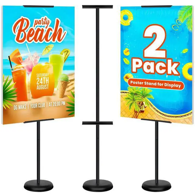 Alt view image 8 of 14 - 2Pack Adjustable Poster Stand for Display, Single-Sided Floor Pedestal Sign Holder, Poster Board Easel Stand up to 58", Welcome Sign Stand for Foam & Board, Wedding, Business & Events Black