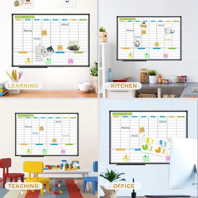 Alt view image 9 of 14 - Weekly Dry Erase Board - Magnetic Calendar White Board Planner 36 X 24 Inch, Black Aluminum Frame Wall Mounted Board for Office Home and School