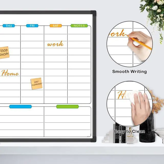 Alt view image 12 of 14 - Weekly Dry Erase Board - Magnetic Calendar White Board Planner 36 X 24 Inch, Black Aluminum Frame Wall Mounted Board for Office Home and School